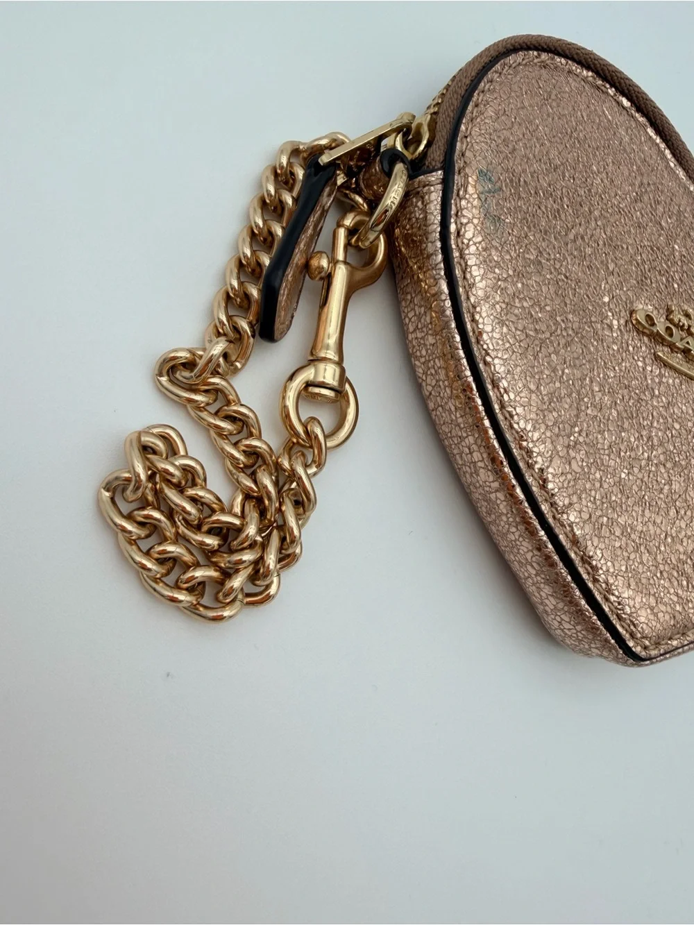 Coach Metallic Rose Heart Coin Pouch Gold Chain F39068